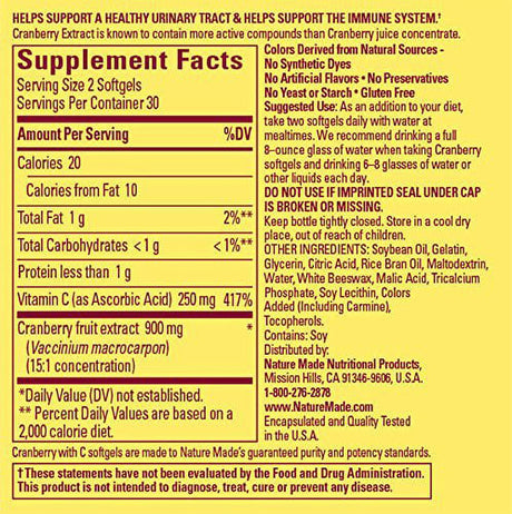 Nature Made Super Strength Cranberry + Vitamin C Softgels 60 Ct