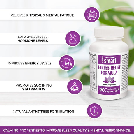 Supersmart - Stress Relief Formula - Anxiety & Stress Pills - Energy Supplement - Calm & Relaxation | Non-Gmo & Gluten Free - 90 Vegetarian Capsules