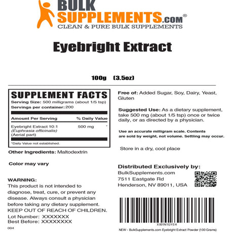 Bulksupplements.Com Eyebright Extract Powder - Vitamins for Eyes - Eye Bright - Eye Supplements - Dog Vision Supplement (100 Grams - 3.5 Oz)