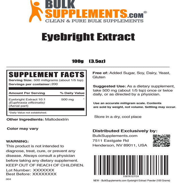 Bulksupplements.Com Eyebright Extract Powder - Vitamins for Eyes - Eye Bright - Eye Supplements - Dog Vision Supplement (100 Grams - 3.5 Oz)