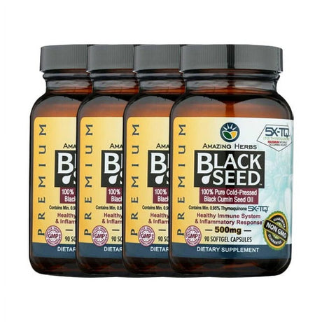 Amazing Herbs Premium Black Seed Oil Capsules - Gluten Free ( 4 Pack )