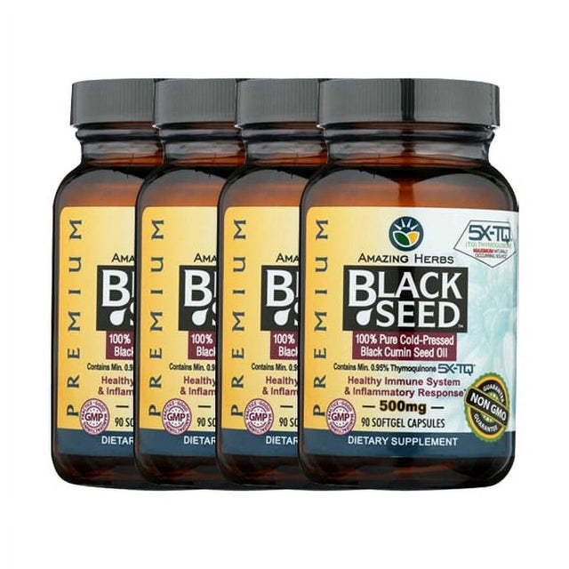 Amazing Herbs Premium Black Seed Oil Capsules - Gluten Free ( 4 Pack )