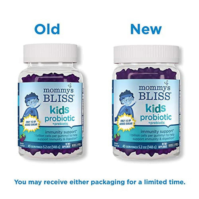 Mommyâ€™S Bliss Kids Probiotic + Prebiotic Gummies, Supports Immunity & Digestive Health, 1 Billion CFU per Gummy, Berry Flavor, Ages 2 Years+, 45 Count