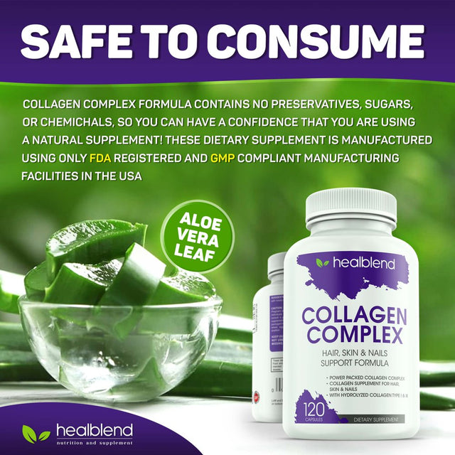 Healblend Collagen Complex - Hydrolyzed Collagen Supplement for Women and Men, Anti-Aging and Healthy Joints, Healthy Skin, Hair and Nails (120 Capsules)