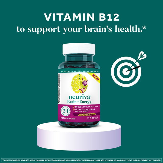 Neuriva Brain + Energy Gummies, Supports Focus and Concentration plus an Immediate Energy Boost, 75Ct Blackberry