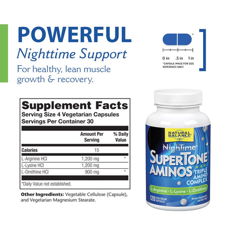 Natural Balance Nightime Supertone Aminos | Triple Amino Complex for Lean Muscle Mass & Recovery Support | Fitness Goals Formula | 120Ct, 30 Servings