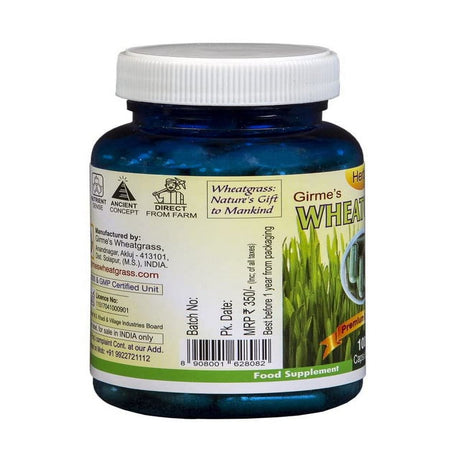 Girme'S Wheatgrass 100 Capsules - (Pack of 2) | India Organic - Jaivik Bharat Certified | Natural Health Supplement | Immunity Booster, Detox | Export Quality