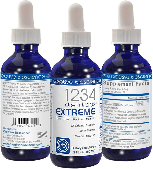 1234 Diet Drops Extreme for Women & Men - Diet Drops for Weight Management, 2 Fl Oz (3 Pack)