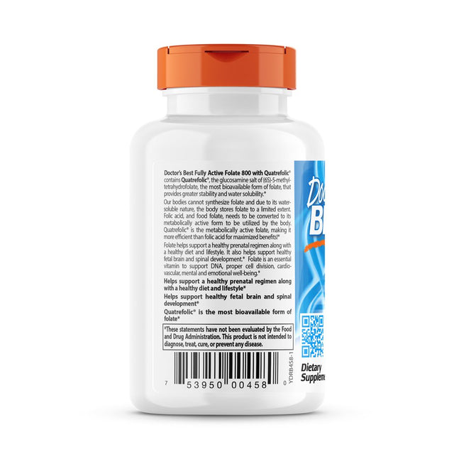 Doctor'S Best Fully Active Folate with Quatrefolic, Non-Gmo, Vegan, Gluten Free, 800 Mcg, 60 Veggie Caps