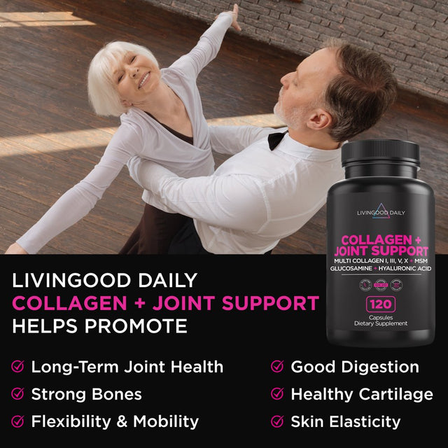 Livingood Daily Collagen Peptides Capsules + Joint Support Supplements for Men & Women, 120 Ct