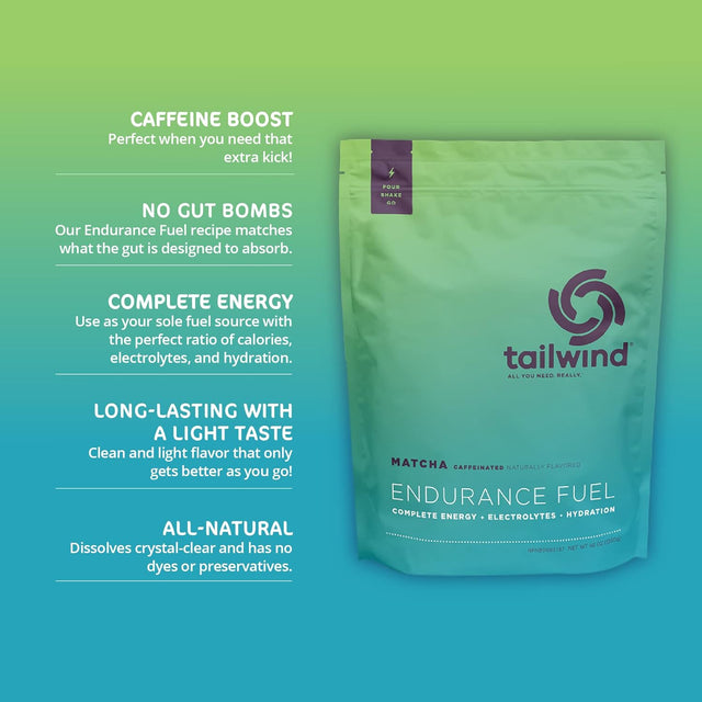 Tailwind Nutrition Endurance Fuel, Caffeine Drink Powder Mix with Electrolytes, Non-Gmo, Free of Soy, Dairy, and Gluten, Vegan Friendly, Matcha Green Tea, 50 Servings