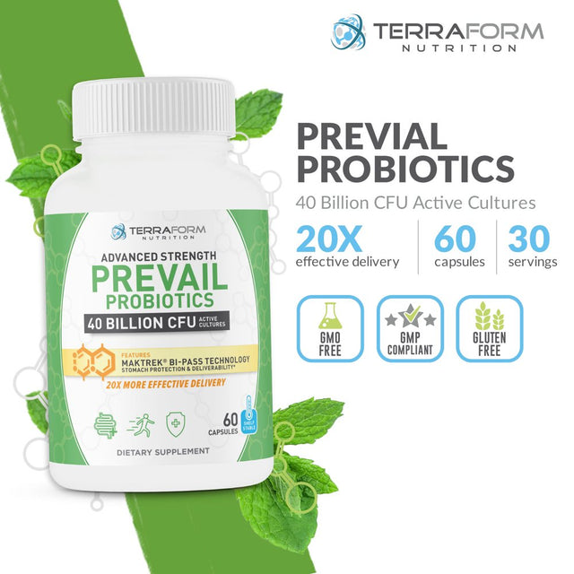 Prevail Digestive Probiotics – 40 Billion CFU, Patented Stomach Protection & Deliverability - Immunity & Gut Health – Shelf Stable with Potency Guarantee to Expiration