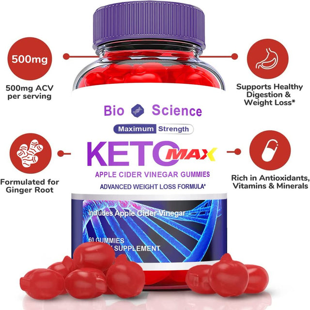 (5 Pack) Bioscience Max Keto ACV Gummies - Supplement for Weight Loss - Energy & Focus Boosting Dietary Supplements for Weight Management & Metabolism - Fat Burn - 300 Gummies