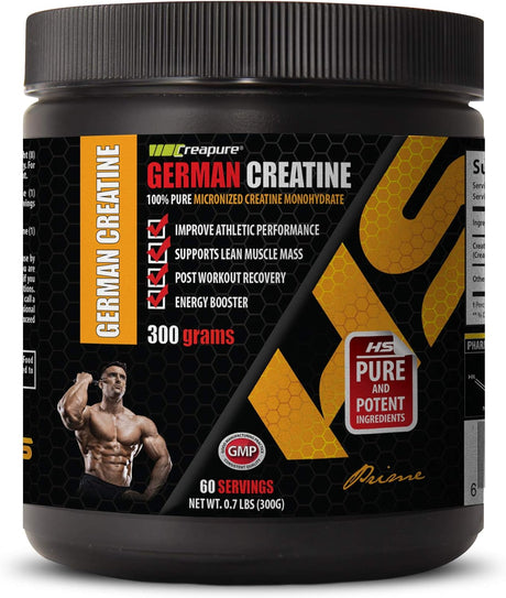 Pre Workout Muscle Growth - German CREATINE Powder - 100% Pure MICRONIZED CREATINE MONOHYDRATE - Creatine for Bodybuilding - 1 Can 300 Grams (60 Servings)