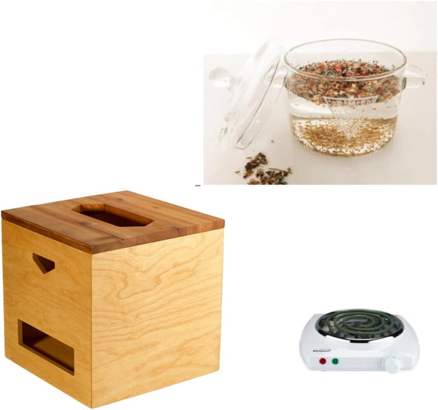 Yoni Steam Kit Seat Chair Box Wood Steamer Pot Burner Cleansing Tightening Detox Add Herbs Vaginal Steaming for Fertility, Uterus Cleanser Detox, Menopause Relief for Women