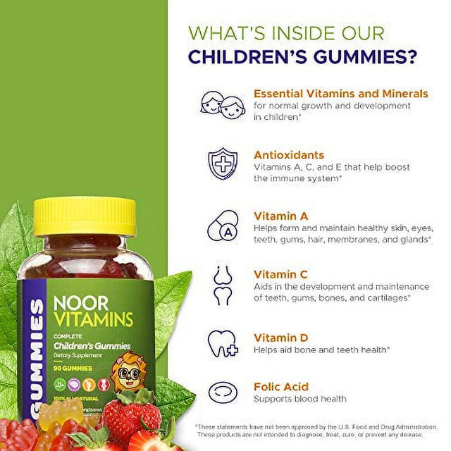 Noorvitamins Kids Formula Daily Gummy Multivitamin: Vitamin C, D3, and Zinc for Immunity, B6 & B12 for Energy. Non-Gmo, Allergen & Gluten Free Halal Gummy - 90 Count