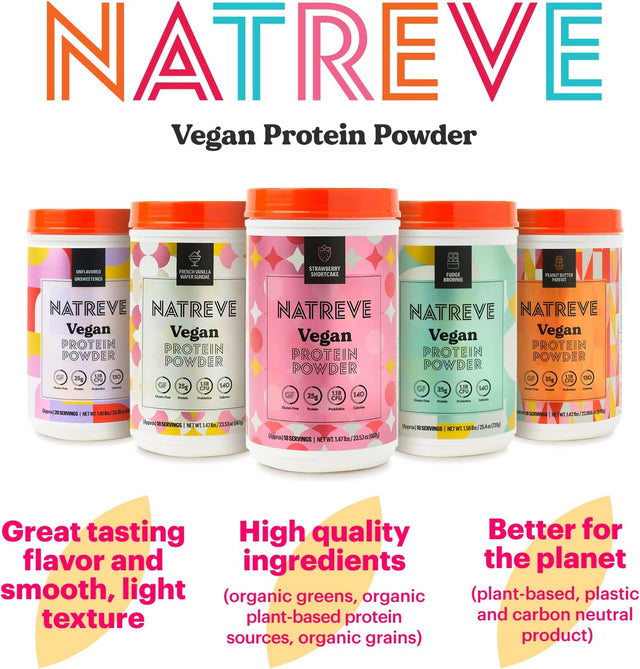 Natreve Vegan Protein Powder - 25G Plant Based Protein Powder with Probiotics and Amino Acids - Gluten Free Strawberry Shortcake, 18 Servings