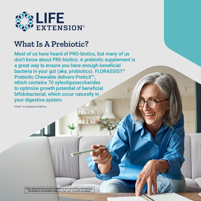 Life Extension FLORASSIST® Prebiotic Chewable (Strawberry) - Prebiotic Supplement Provides Fuel for Gut Flora - Gluten-Free, Non-Gmo - 60 Vegetarian Chewable Tablets