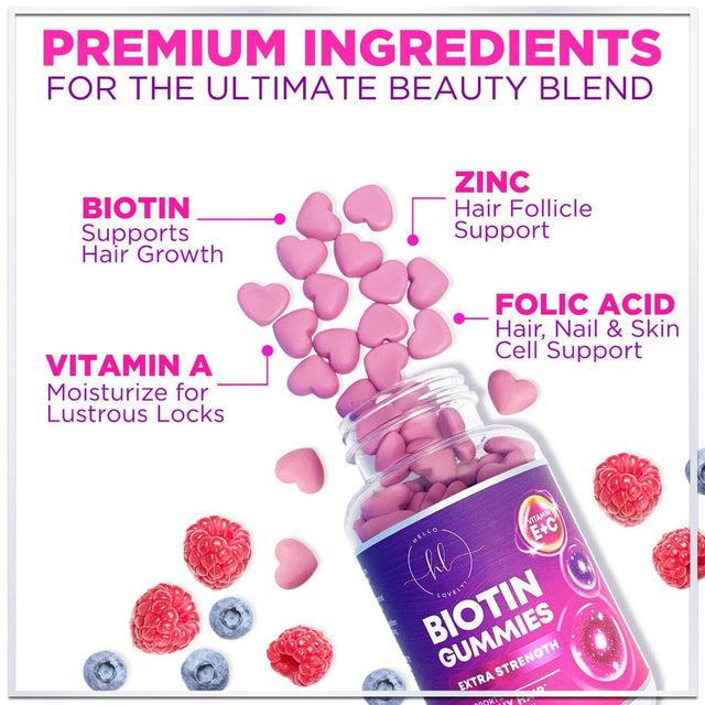 Hello Lovely! Hair Vitamins Gummy with Biotin 5000 Mcg Vitamin E & C, Hair Gummies for Skin & Nails, Keratin & Hair Growth Support, Biotin Vitamins Supplement, Non-Gmo - 60 Gummies