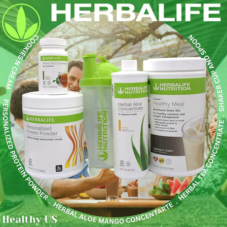 HERBALIFE COMBO FIVE FORMULA 1 Healthy Nutritional Shake Mix (Cookies and Cream 750G)-Herbal ALOE CONCENTRATE PINT 473Ml-Personalized PROTEIN POWDER 360G-Herbal TEA CONCENTRATE 51G with SHAKER CUP and SPOON