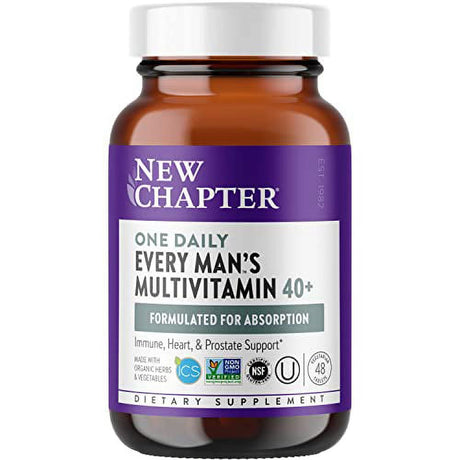 New Chapter Men'S Multivitamin + Immune Support - Every Man'S One Daily 40+, Fermented with Probiotics + Whole Foods + Saw Palmetto + B Vitamins + Vitamin D3 + Organic Non-Gmo Ingredients - 48 Ct