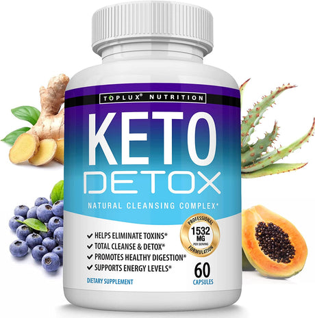 Toplux Keto Detox Pills Advanced Cleansing Extract – 1532 Mg Natural Acai Colon Cleanser Formula Using Ketosis & Ketogenic Diet, Flush Toxins & Excess Waste, for Men Women, 60 Capsules, Supplement