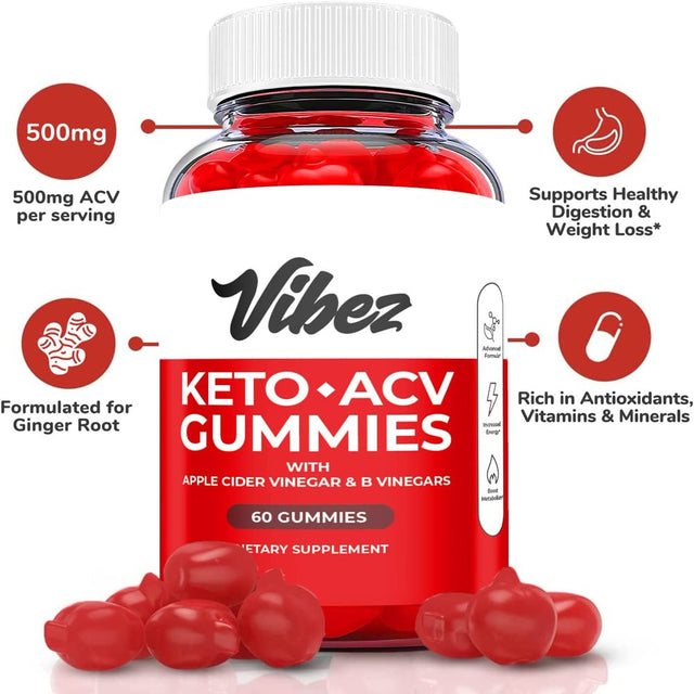 (1 Pack) Vibez Keto ACV Gummies - Supplement for Weight Loss - Energy & Focus Boosting Dietary Supplements for Weight Management & Metabolism - Fat Burn - 60 Gummies