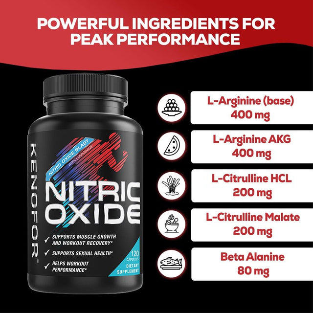 KENOFOR Ultra Strength Nitric Oxide Supplement Capsules, L-Arginine 3X Strength - Advanced Muscle Support Nitrate Booster for Increased Intensity of Strength and Energy Training