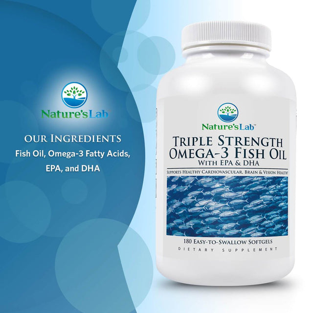 Nature'S Lab Triple Strength Omega-3 Fish Oil with EPA & DHA - 180 Softgels (3 Month Supply)- Supports Healthy Brain Function, Cognitive Health & Circulation*