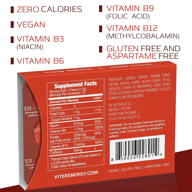 Viter Energy Caffeine Gum Cinnamon Flavor 6 Pack and 1/2 Pound Bulk Bag Bundle - 60Mg Caffeine, B Vitamins, Guarana, Sugar Free, Vegan, Chewing Gum, Powerful Energy Booster for Focus and Alertness