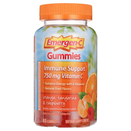 Emergen-C Gummies (45 Count, Orange, Tangerine and Raspberry Flavors) Immune Support with 750Mg Vitamin C Dietary Supplement, Caffeine Free, Gluten Free