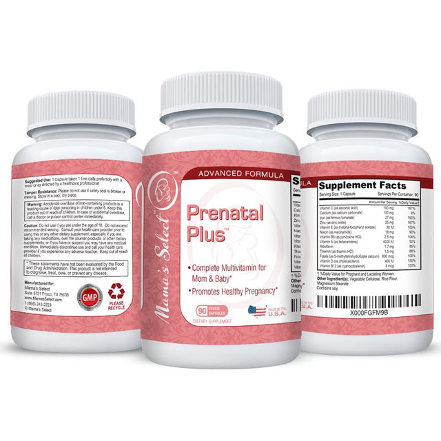 Prenatal Vitamins and Minerals - Mama'S Select Pre-Natal plus Long Lasting 90 Capsule 3 Month Supply - with Iron, MTHFR Safe Methyl Folate for Folic Acid and Calcium - Gentle Veggie Pills