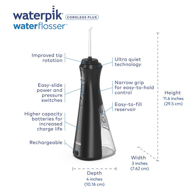 Waterpik Cordless plus Portable Water Flosser Oral Irrigator, Black