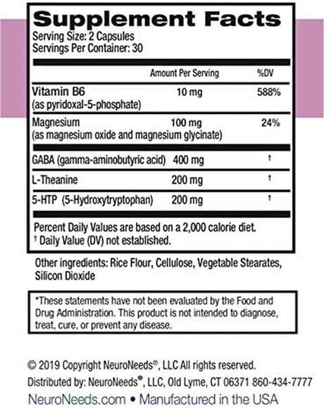 Calmneeds® Promote Calm and Positive Mood - Formula Contains Vitamins B6, Magnesium, L-Theanine, 5-HTP, and GABA, 60 Veggie Capsules