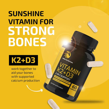 Nobi Nutrition Vitamin D3 K2 with Bioperine | Support Immunity, Bones, Heart & Teeth, D3K2 Capsules 60 Ct