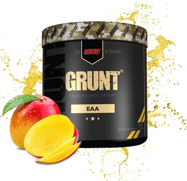 REDCON1 Grunt Eaas, Mango - Sugar Free, Keto Friendly Essential Amino Acids - Post Workout Powder Containing 9 Amino Acids to Help Train, Recover, Repeat (30 Servings)