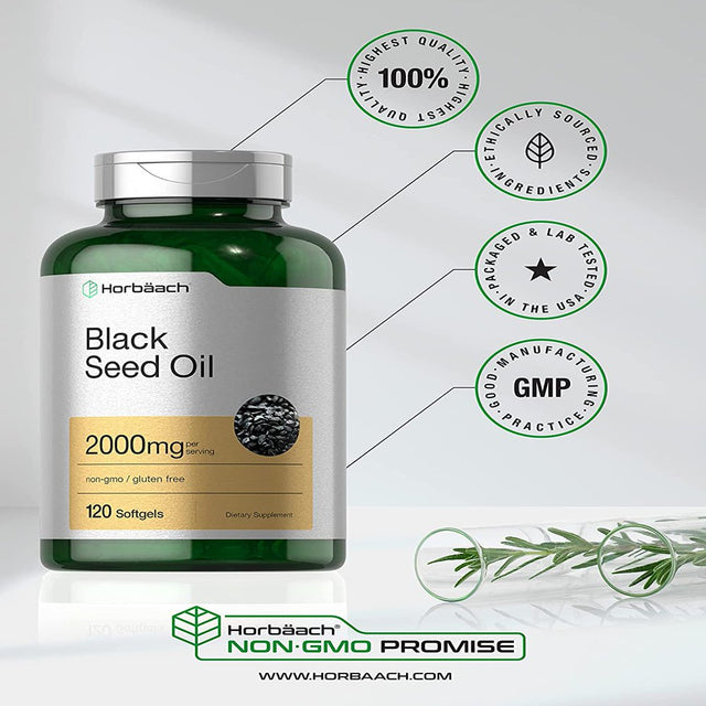 Black Seed Oil 2000Mg | 120 Cold Pressed Softgels | by Horbaach