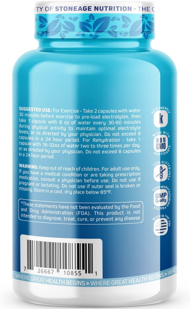 Electrolyte Pills - 120 Capsules - Support for POTS Syndrome, Salt Tablets - Keto Electrolytes Supplements, Rapid Hydration, Endurance, Dehydration Recovery - GMO & Gluten Free