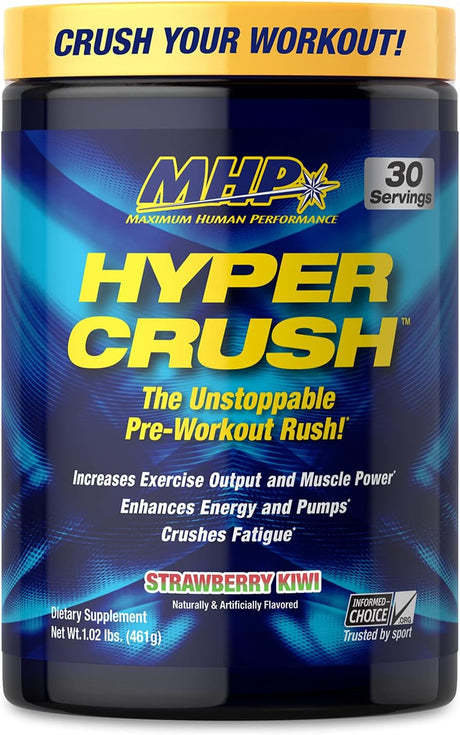 Maximum Human Performance Hyper Crush Pre Workout Powder, Increases Energy, Muscle Pumps, Power, Fights Fatigue, Creatine, Beta Alanine, Nitric Oxide, Citrulline, AKG, Strawberry Kiwi, 30 Servings