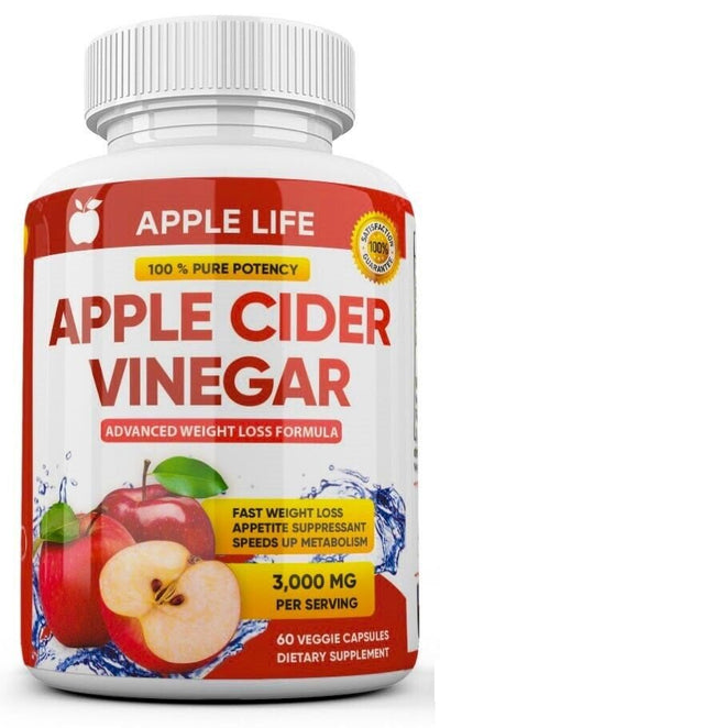 Pure APPLE CIDER VINEGAR ACV 3000Mg PURE WEIGHT LOSS FAT BURNER Diet Pills - 60 Capsules (3 Pack)