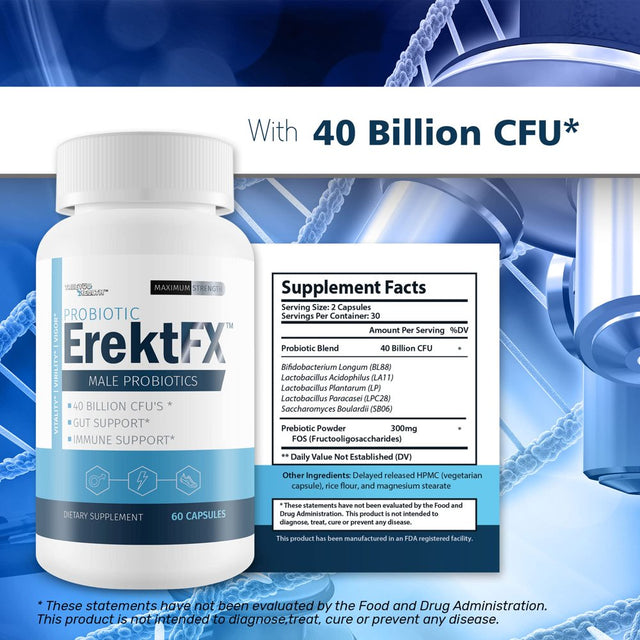 Probiotic Erektfx - Male Probiotics - Lift Your Gut Health to Support Your Overall Mind & Body - over 40 Billion Cfu’S of Probiotics Formulated for Men - Support Improved Overall Health