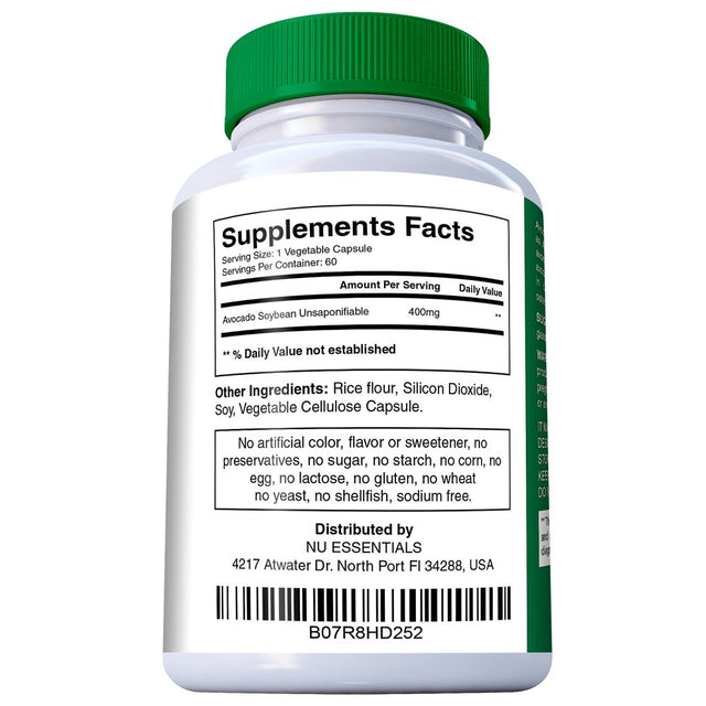 N'More Avocado Soybean Unsaponifiables Joint Health Supplement 400 Mg, Non-Gmo, Dairy, Gluten & Shellfish Free, 60 Day Supply, One Capsule per Day