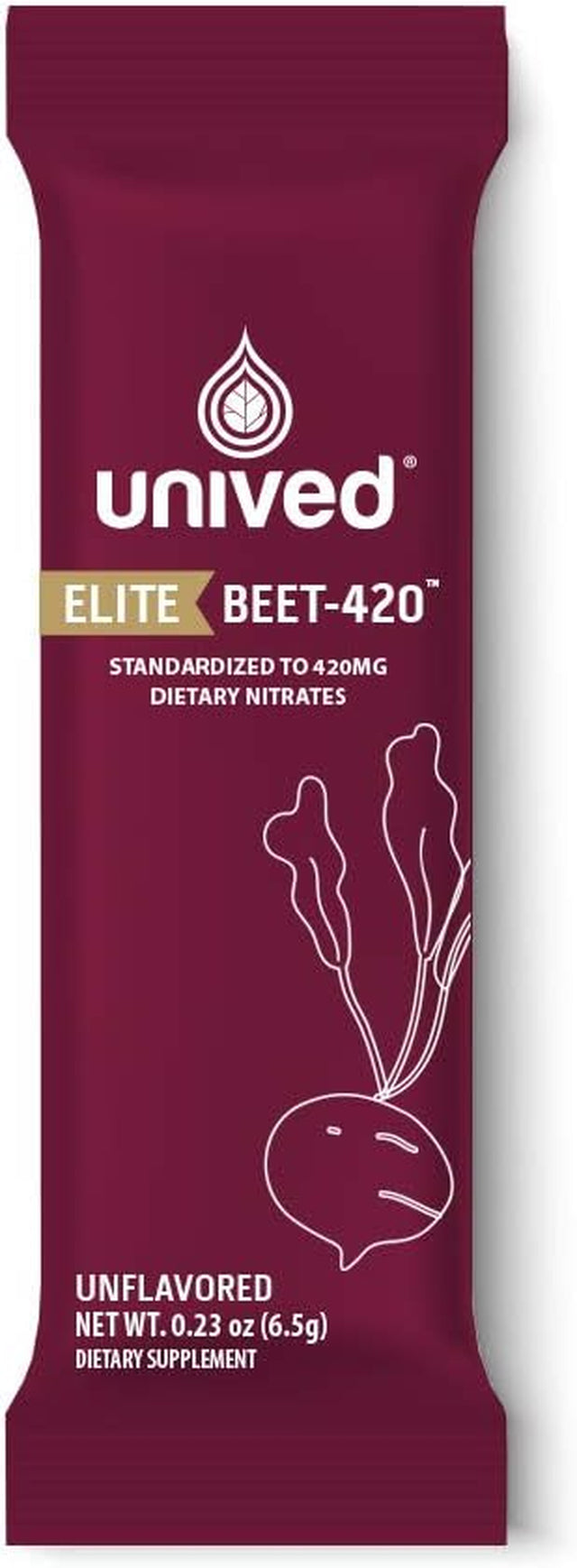 Unived Elite Beet-420 | Beetroot Extract Standardized to 6.5% Dietary Nitrate, 420Mg Nitrate per Serving | Endurance Superfood for Athletes | Vegan, Caffeine-Free, Pre-Workout | 20 Servings