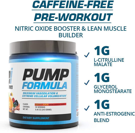 BPI Sports Pump Formula - Mike O’Hearn Titan Series - Caffeine Free Pre-Workout Powder - DIM, L-Citrulline, Citrulline Malate - Muscle Builder and Muscle Recovery (Natty Juice, 8.46Oz)