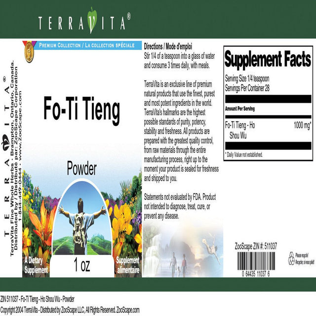 Terravita Fo-Ti Tieng - Ho Shou Wu - Powder, (1 Oz, 1-Pack, Zin: 511037)