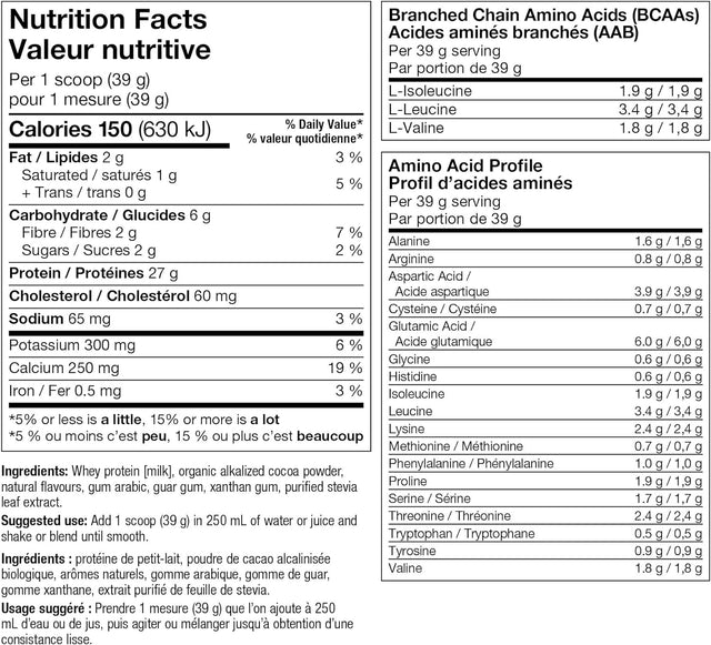 Webber Naturals Whey Protein Powder, Grass Fed, Rich Chocolate Flavour, 30 Servings, 27 G of Protein, 1170 G