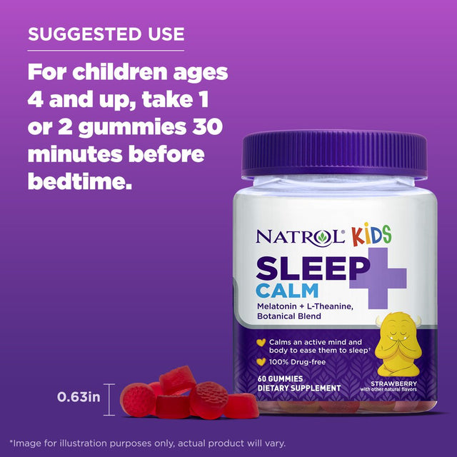 Natrol Kids Sleep+ Calm, Sleep Aid Supplement, Ages 4 and Up, Drug-Free, Berry, 60 Count