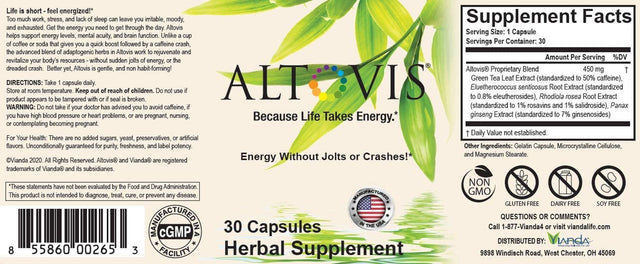 Altovis® Energy Booster | Boost Energy Levels, Fight Occasional Fatigue, Restore Mental Alertness & Focus Naturally with Caffeine from Green Tea, Rhodiola, Ginseng, Eleuthero - 30 Capsules (3)