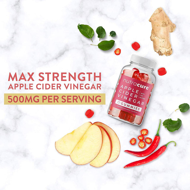 (2-Pack) Nutracure Apple Cider Vinegar Gummies for Weight Loss, Detox, & Cleanse - Non-Gmo ACV Gummies with the Mother