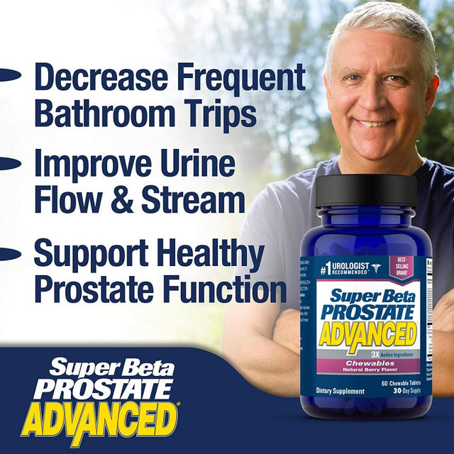 Super Beta Prostate Advanced Chewables - Delicious, Urologist Recommended Prostate Supplement for Men ? Reduce Bathroom Trips, Promote Sleep, Support Prostate Health (60 Chews, 1-Bottle)